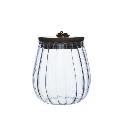 China Promotional Clear Candy Glassware Freshness Preservation Glass Container Glass Jar With Wooden Lid for sale