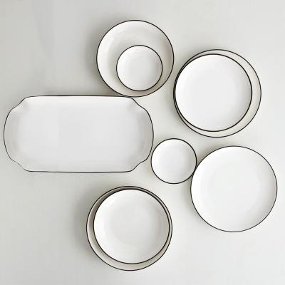 China Sustainable Stoneware Dish Dishes Ceramic Dinnerware Sets With White Glaze For Home Hotel Restaurant for sale