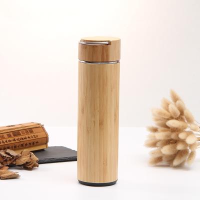 China Business 500ml 17oz Natural Stainless Steel Bamboo Water Bottle Vacuum Insulated Bamboo Infuser Thermos for sale