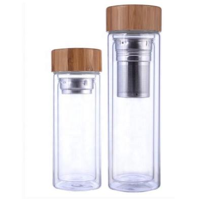 China Sustainable Double Wall High Borosilicate 450ml Glass Water Bottle With Tea And Water Separation Cup And Infuser Configuration for sale