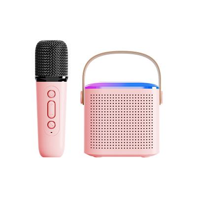 China Colorful LED light Mini Karaoke Machine with Light, Christmas Birthday Gifts for Kids, Friends, Portable Bluetooth Speaker with Wireless Microphone for sale