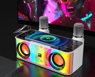 China Colorful LED light Mini Karaoke Machine with Light, Christmas Birthday Gifts for Kids, Friends, Portable Bluetooth Speaker with Wireless Microphone for sale