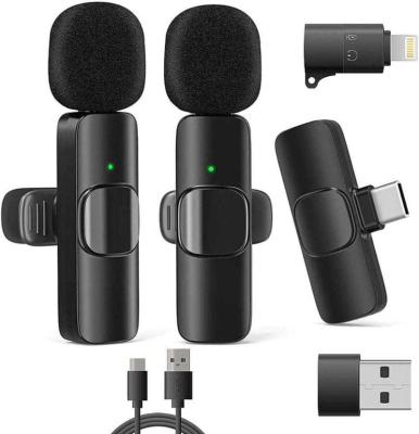 China Charging port Cheap Clip On Wireless Lavalier Microphone  with Charging Port 2.4GHz Dual Lapel Mics for Smartphones Livestream Mic for sale