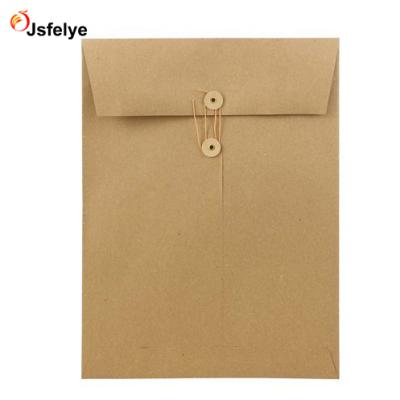 China Business Envelope Brown Kraft Paper Bag Recycled Button Tie And String Closure Envelope for sale