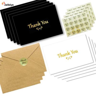 China Business Envelope Customs Printing White And Black Gold Foiled Hot Stamping Thank You Deeply Cards With Envelopes for sale