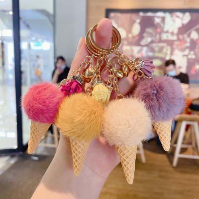 China New Lovely Plush Ice Cream Tassel Key Chain Bag Pendant Plastic Short Personalized Key Chain Girlfriends Gift for sale