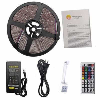 China Flexible Hotel/Roll Hotel 5 Meters Color Changing IP20 12V Led Strip Light Kit With Blue Tooth RGB Controller 24 Keys Led Strip Light Kit for sale