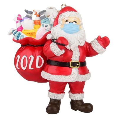 China Christmas Gift 2020 Quarantine Christmas Decoration Gift Family Resin Tree Hanging Ornaments Santa Claus With Mask Writeable Figurine for sale