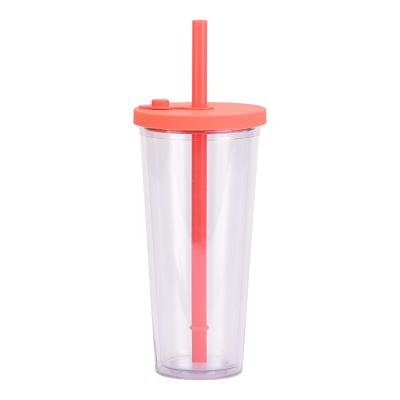 China Popular Newest popular customized design kids double wall plastic pp cup with straw for sale