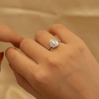 China Romantic Natural 10mm Freshwater Jewelry Ring For Women Ring Accessory 925 Sterling Silver Adjustable Size Pearl Engagement for sale