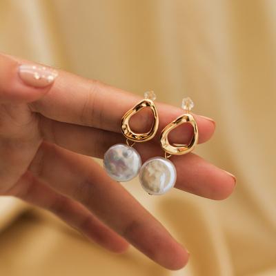 China 2022 New Vintage Baroque Button TRENDY Natural Freshwater Pearl Earrings Christmas Gifts For Women for sale