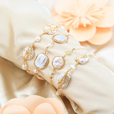 China 2022 new design fashion jewelry 100% natural freshwater pearl 18k gold plated gold plated bracelet for sale