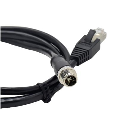 China Automotive Sensors M12 X Code Male To RJ45 Male Molded On Cable Contacts 4pin PVC IP68 4x0.25mm2 M12 Unshielded Network Cable for sale