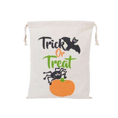 China Durable Custom Cartoon Gift Halloween Rope Package Bag Eco-friendly Cotton Canvas Drawstring Bag for sale