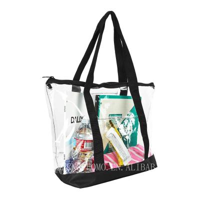 China Durable Custom Eco Fashoion Clear Black PVC Beach Bag With Zipper Closing Transparent Tote Bag for sale