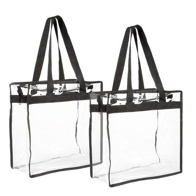 China Fashionable Wholesale PVC Simple Design Clear Tote Shopping Bag For Travel With Zipper for sale