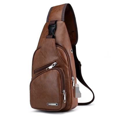 China High Quality Goods / Waterproof Hot Selling USB Charging Casual Fashion Shoulder PU Leather Men's Chest Bag Messenger Bag for sale