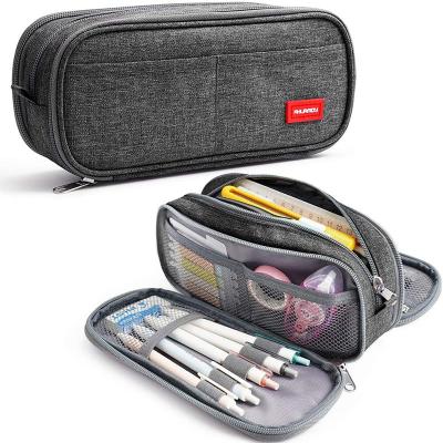 China High Quality/Waterproof Marker/Storage Stationery Factory Hot Sale Modern Design Gray Pencil Stationery Storage Single Bag Pocket 3 Office Compartments Bag for sale