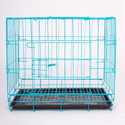 China Multi Color Breathable Heavy Duty Double Door Folding Metal Dog Crate With Leakproof Plastic Pan for sale