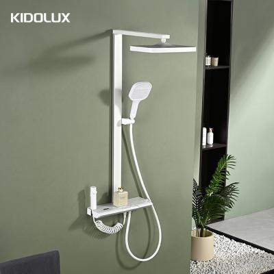 China With Slide Bar Kidolux White Smart Shower Digital Display No Battery 4 Way Rainfall Piano Shower Set Mixer Thermostatic valve Shower System for sale