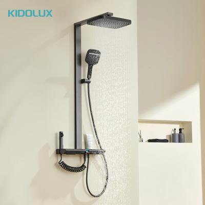 China With Slide Bar 2024 Hot Sale Brass Intelligent Thermostatic Shower Set Led Digital Display Shower Faucet Spa Rainfall Bath Shower System Set for sale