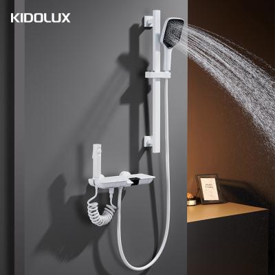 China With Slide Bar Kidolux Creative Copper Shower Set Home Digital Display Temperature Led Light Bathroom Pressurized Nozzle Shower System Set for sale