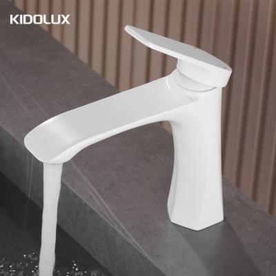 China Mixer Kidolux Modern Single handle Basin Sink Faucet High Basin Faucet for Bathroom Refined Copper Fashionable Simple Matt White for sale