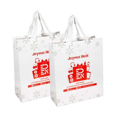 China Shopping Recyclable Cardboard Paper Christmas Packaging Craft White Paper Bag Custom Paper Gift Bags With Logo for sale