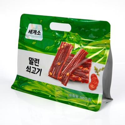 China Custom Logo Moisture Proof Shaped Stand Up Pouches Laminated Zip Bags For Pork Dry Food Packaging for sale