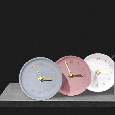 China Small Retro 3d Alarm Clock Cement Table Clock Home Bedroom Silent Nordic Creative Antique Decor Modern Style Desk Clocks Custom for sale