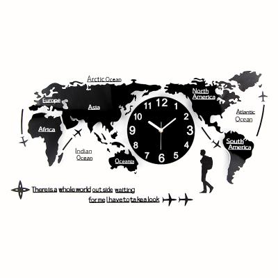 China Large Wall Clocks Home Decor Living Room Quartz Clock Time Display Wall Decor Reloj Peeled 3d Art Style World Map Antique Acrylic Wall Clock for sale