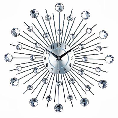 China 33cm Tall Crystal Diamond Luxury Quartz Living Room Decorative CLOCKS Wall Modern Design Custom Home Creative 3D Metal Art Wall for sale