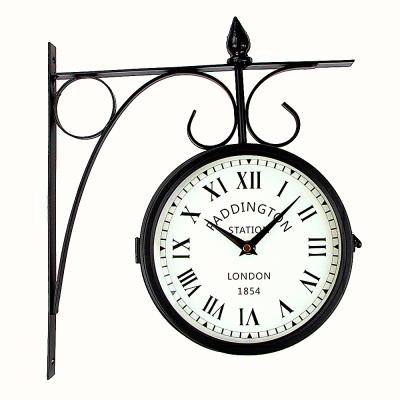 China Modern Vintage Wall Clocks Calendars Double Face Metal Antique Design Home Garden Luxury Outdoor Decorative Unique Black Quartz Large Retro for sale