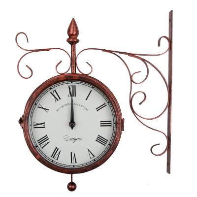 China Large Retro Double Sided Calendars Clock Garden Clock Luxury Double Sided Metal Antique Design Decorative Outdoor Quartz Analog 10 Inch 7days for sale