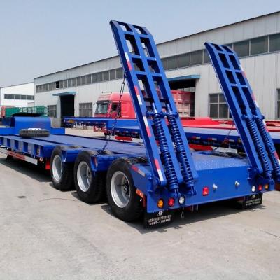 China Good Price 60 Ton 3 Axle Truck Trailer Low Bed Extendable Trailer / Flat Bed Semi Trailer / Low Boy Semi Truck Trailer for sale