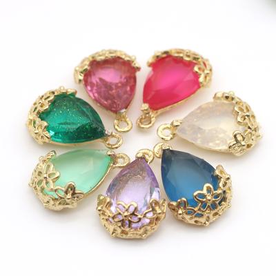 China Flatback Waterdrop Sew On Rhinestones With Gold Chiffon Bottom Pendant With Ring Loop For DIY Jewelry Clothes Decoration for sale