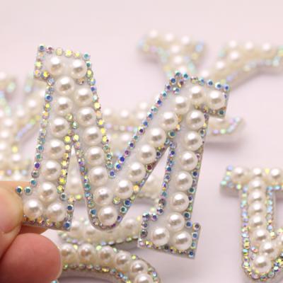 China Flatback A-Z 26 English Letters Sew On Cute Diy Patch Letter Patches Beaded Rhinestone Bead Applique Handmade Letters Rhinestone Patch for sale