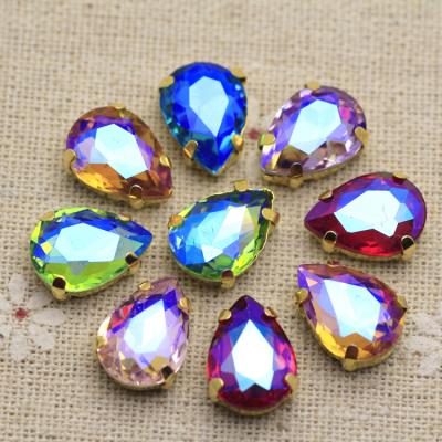 China Flatback mix ab color sew on rhinestones with Gold Claw Crystal Rhinestone Flatback low glass for clothes decoration for sale