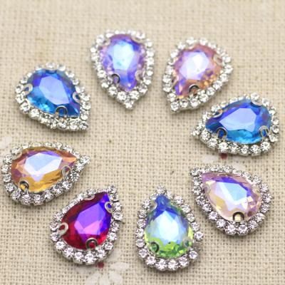 China Colorful Flatback Teardrop Sew On Rhinestones With Lace Claw Red AB Glass Sew On Claw Rhinestones For Wedding Dress for sale