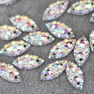 China Flatback 7*15mm 100pcs Marquise Shine Crystal ab color base sew on rhinestone sew on stones spacer buttons for DIY garment jewelry for sale