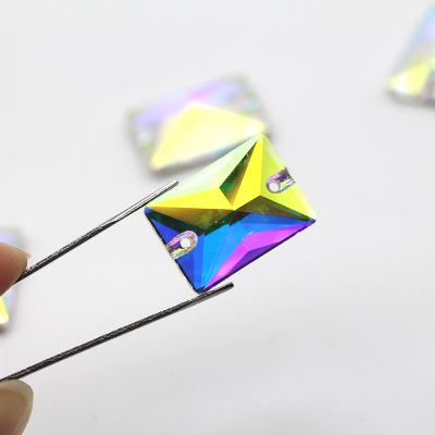 China Flatback Colored Rectangle AB Crystal Glass Sew On Rhinestones Buttons For Clothing Clothes Decoration for sale