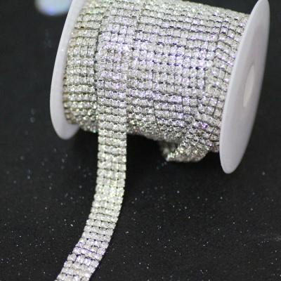 China Flatback 4 Tiers 12mm Crystal Rhinestone Cup Chain Flatback White Glass Trim Sew On Rhinestone For Dress Apparel Decoration for sale