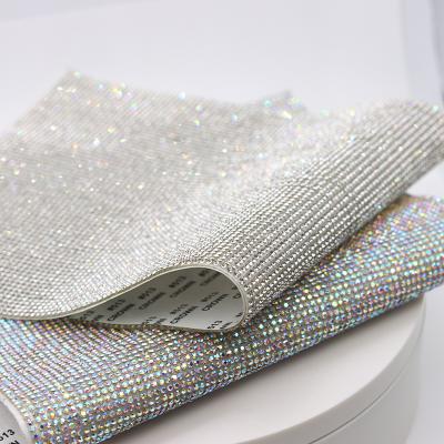 China Hot Fix Rhinestone Mesh Tap Glue Crystal White ab Self Adhesive Faux Stone Glass Trim Flatback On SS6 Faux Stone Cup Chain DIY Home Cloth for sale