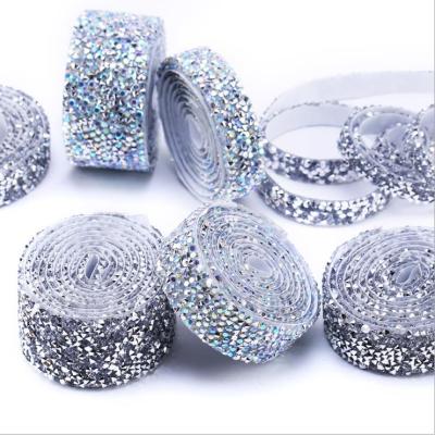 China Flatback 1 Yard Gold AB Fix Rhinestone Cup Chain Crystal Hot Iron On Resin Rhinestone Mesh Trim Past Directly For Wedding Dress Belt Shoe for sale