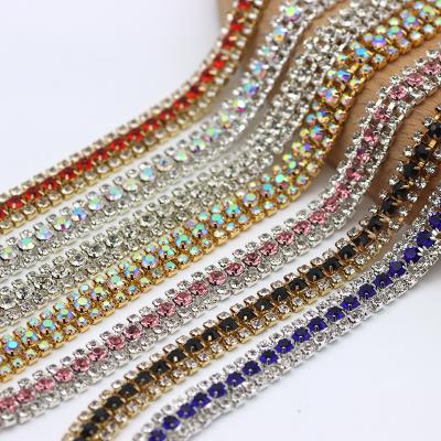 China Wholesale Flatback 3 Tier Rhinestone Cup Chain Colored Glass Sew On Rhinestone Trim For DIY Costume Decorations for sale