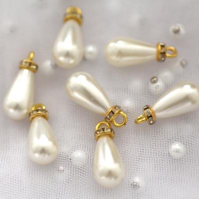 China Flatback Waterdrop Shape Pearl Rhinestone with Dangle Ring Sew on Rhinestone for DIY Cloth Dress Jewelry Accessories for sale