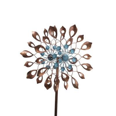 China Art Decor Hourpark Wind Spinner Patio Metal Garden Ornaments Spinner Flower Sculptures and Spinners All-Weather Outdoor Sill for sale