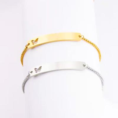 China Blank Bangle 18K Gold Plated Stainless Steel Jewelry Blank Engraved Logo Name Bending Charm Bracelet for sale