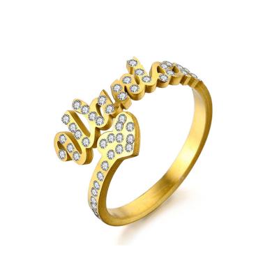 China FASHIONABLE Personalized Customized Gold Plated Stainless Steel Diamond Name Ring for sale