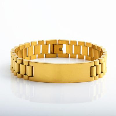 China CLASSIC Logo Hiphop Jewelry Gold Stainless Steel Bracelet Men's Carved White Charm Bracelet Homme for sale